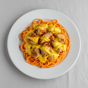 Menú 2 Ma: Tallarín con pollo c/ huancaina