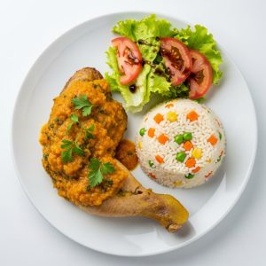 Menú 1 Ma: Pollo a la chiclayana con arroz a la jardinera