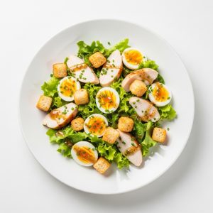 Menú 3 Ju: Ensalada de pollo, huevo y crutones (tipo césar)