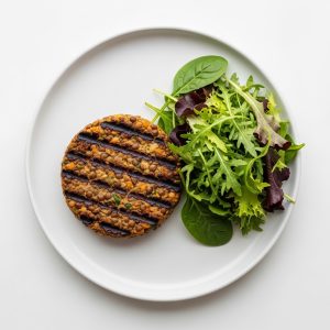 Menú 3 Ju: Hamburguesa de lentejas con ensalada fresca